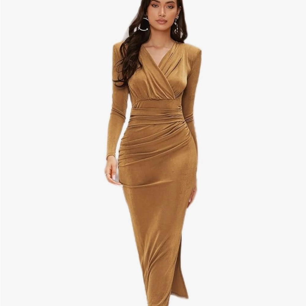 Elegant Gold Long Sleeve Dress
